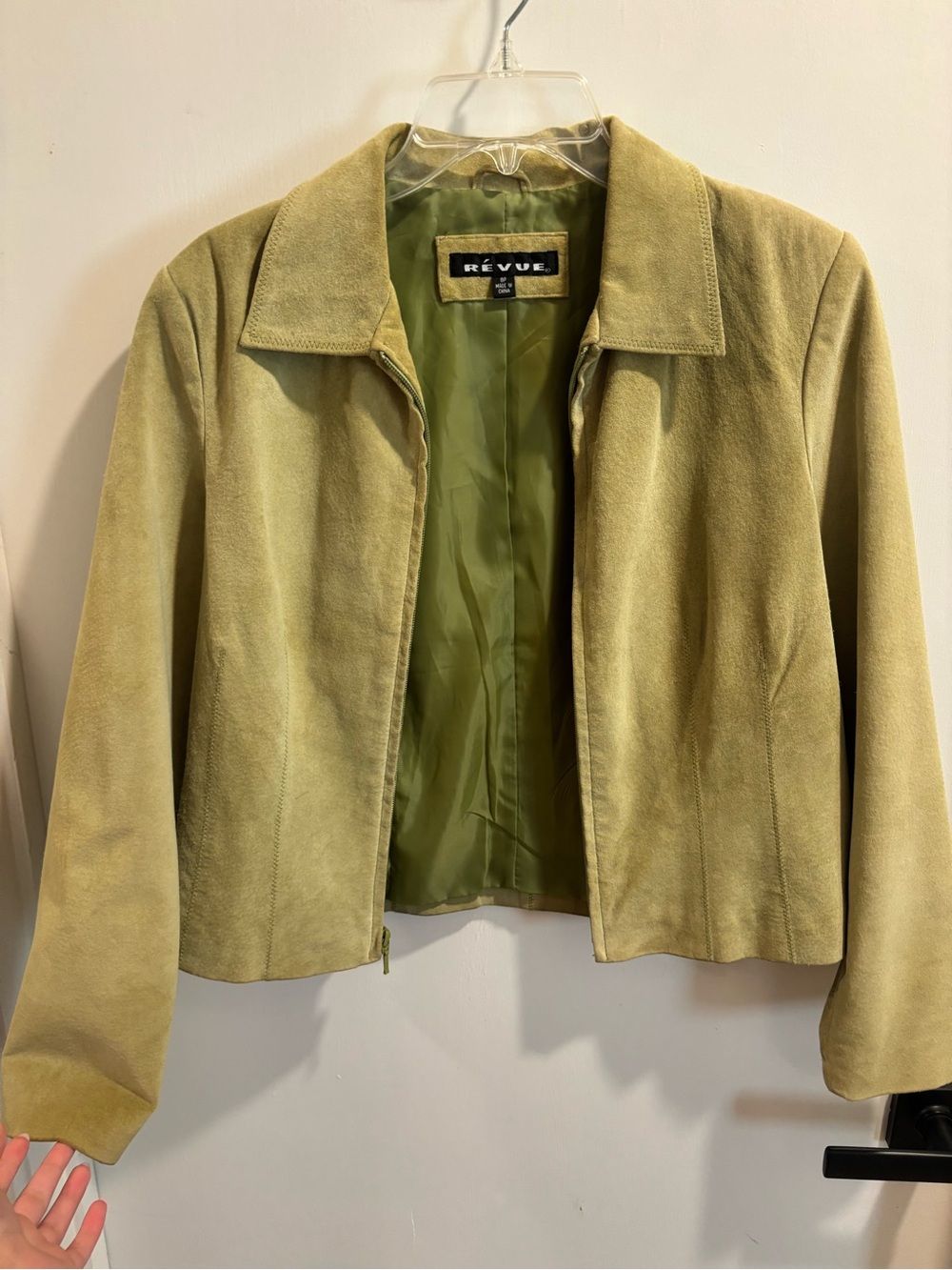 Vintage Olive Suede Open-Front Jacket